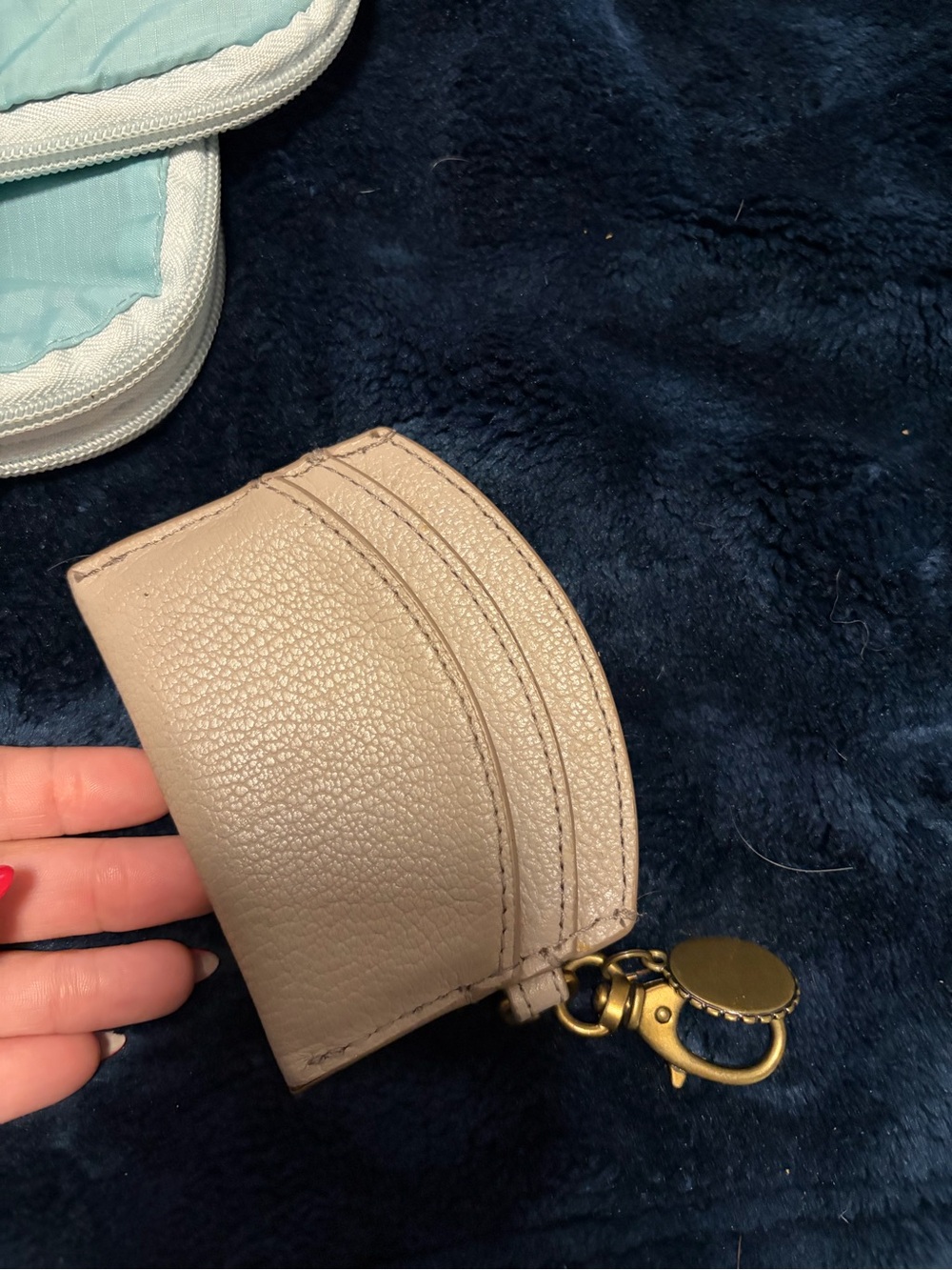 Neutral Taupe Leather card holder Pouch with Clip